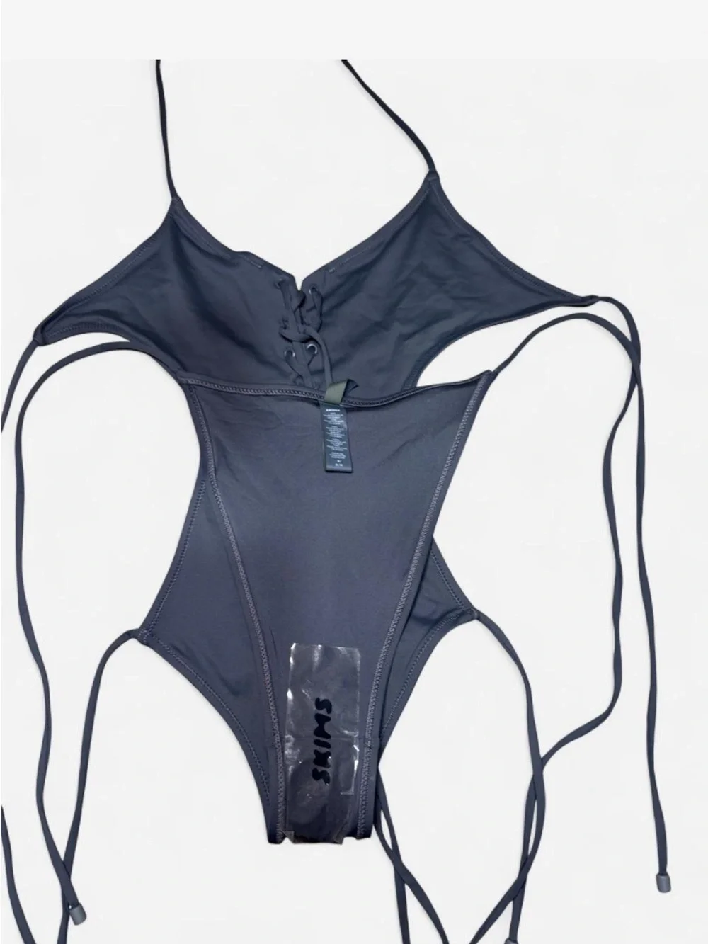 SKIMS Charcoal Lace-Up One-Piece Swimsuit